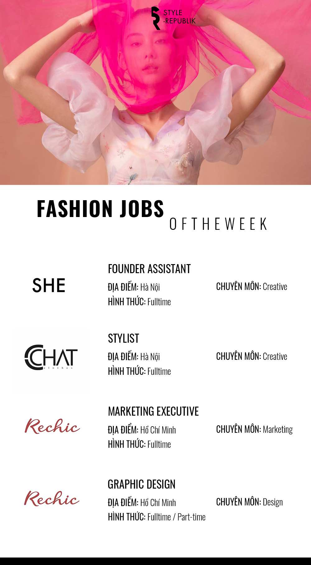 [Fashion Jobs] Việc làm thời trang tại SHE Vietnam, CChat Clothes và Rechic